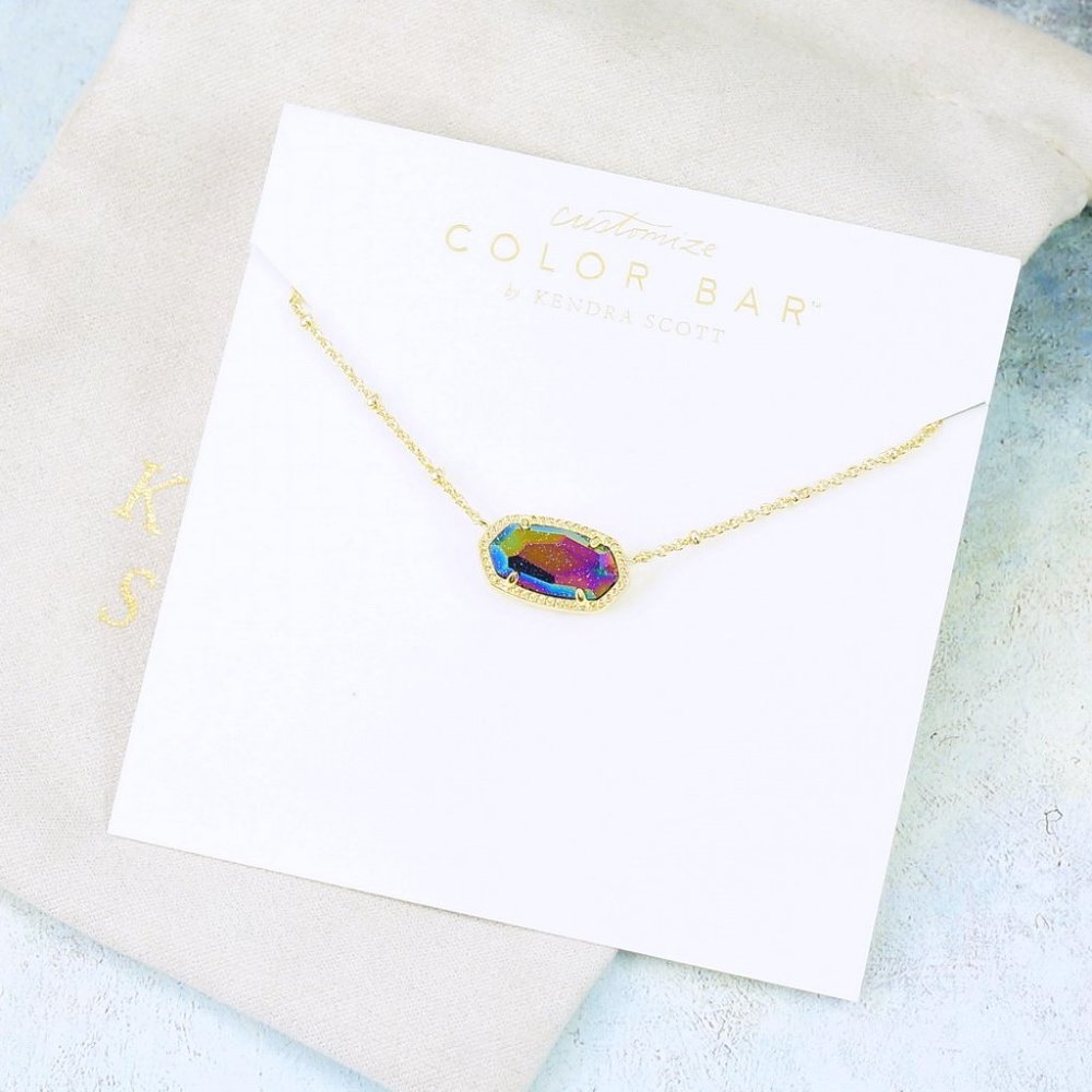 Kendra Scott Elisa Satellite Iridescent Blue Goldstone necklace Gold Plated
